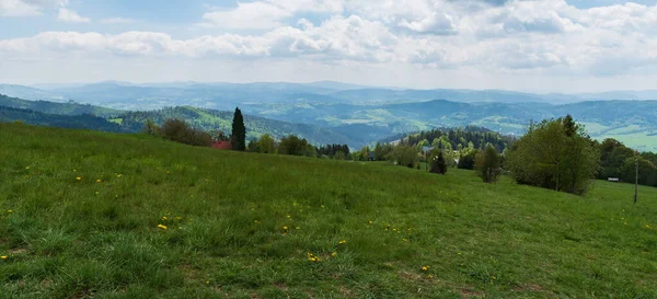Uitzicht Vanaf Bahenec Lente Slezske Beskydy Bergen Tsjechië Met Mix — Stockfoto