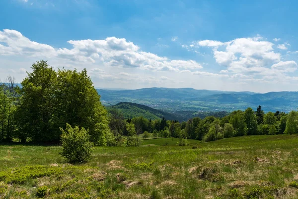 Prachtig Uitzicht Vanaf Weide Balg Filipka Heuvel Top Slezske Beskydy — Stockfoto