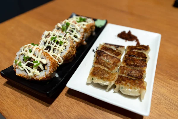 Dimsum Japonês Gyoza Com Rolo Arroz Filipinas — Fotografia de Stock