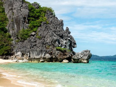 güzel beyaz beach adlı siyah Adası, Coron, Palawan, Filipinler
