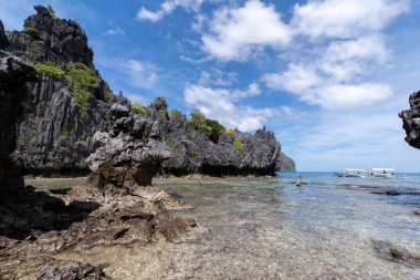 Güzel manzara gizli plaj El Nido Palawan, Filipinler
