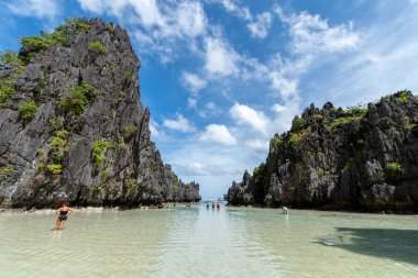 Güzel manzara gizli plaj El Nido Palawan, Filipinler