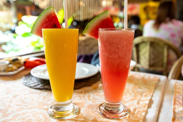 Mango shake and watermelon shake on the table, Philippines