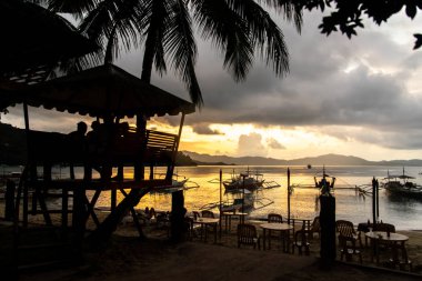 Bağlantı noktası Barton, Paalawan, Filipinler, güzel gün batımı
