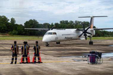 25 Aralık 2018 uçak yolcu, Palawan, Filipinler almaya San Vincente Havaalanı terminaline taşımak