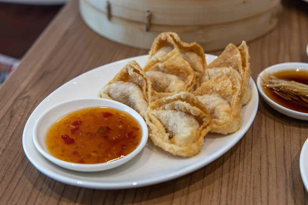 Fried dimsum with sauce — Stock Photo, Image