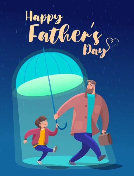 Father Day Fun Friendly Walk Umbrella Vector Stock Illustration Greeting — Stock Vector