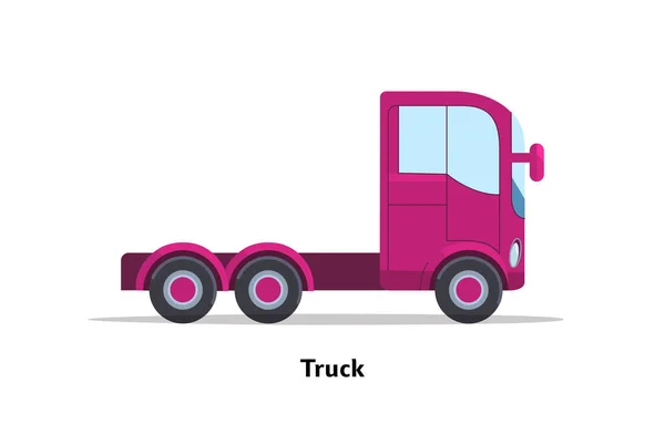 Kamyonun yan görüntüsü. Vektör stok düz çizim. Ahududu çizgi filmi, oyuncak araba. Tasarım ve canlandırma için basitleştirilmiş biçim.