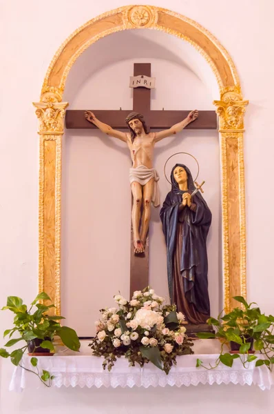 Castel Tusa Sicilia Europa 2018 Virgen María Ante Cruz Jesucristo — Foto de Stock