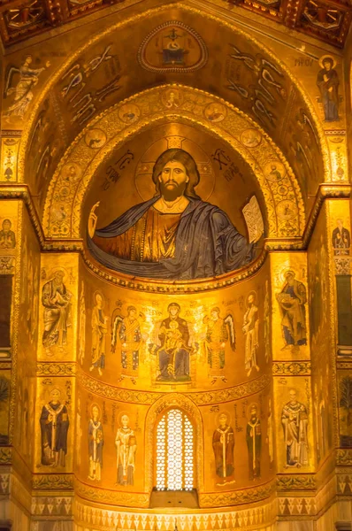 Monreale Sicília Europa 2018 Cristo Pantocrator Abside Central Ouro Catedral — Fotografia de Stock