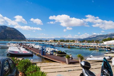 Mondello, Sicily, Europe-10/06 / 2018.View of the fishing port of the town of Mondello in northwestern Sicily clipart