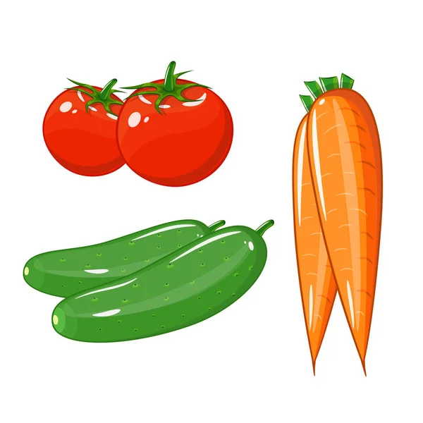Jogo de verduras de tomates, cenouras e pepinos —  Vetores de Stock