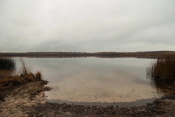 Yağmurlu Bir Sonbahar Gününde Gölü Nün Görünümü — Stok fotoğraf