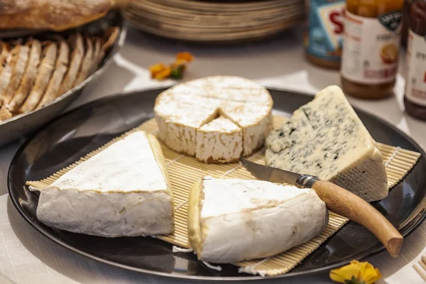 Placa degustación con cuatro tipos de queso francés Imagen De Stock