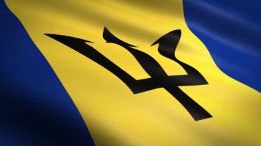 Barbados bayrağı. Dalgalanan bayrak, son derece detaylı kumaş dokusu, dikişsiz döngü videosu. Son derece detaylı kumaş dokusuna sahip kusursuz bir döngü. Hd çözünürlüğünde döngü hazır