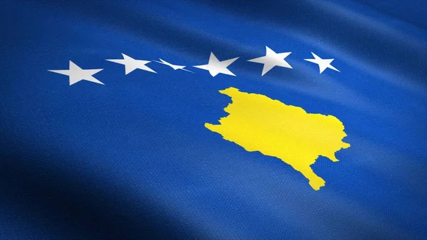 Bandera de Kosovo. Bandera ondulante realista Ilustración de renderizado 3D con textura de tela altamente detallada. — Foto de Stock