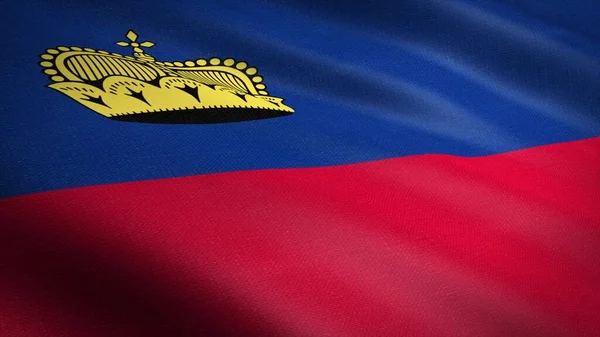 Bandera de Liechtenstein. Bandera ondulante realista Ilustración de renderizado 3D con textura de tela altamente detallada. — Foto de Stock