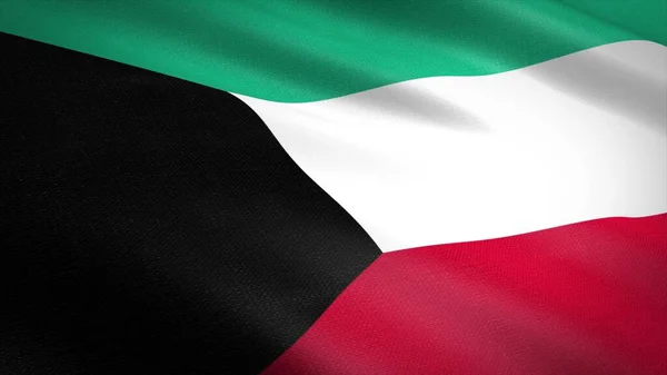 Bandera del Estado de Kuwait. Bandera ondulante realista Ilustración de renderizado 3D con textura de tela altamente detallada. Imagen de archivo