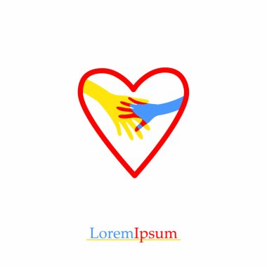 Kalp ve el. Aşk, umut, bakım Logo, vektör çizim