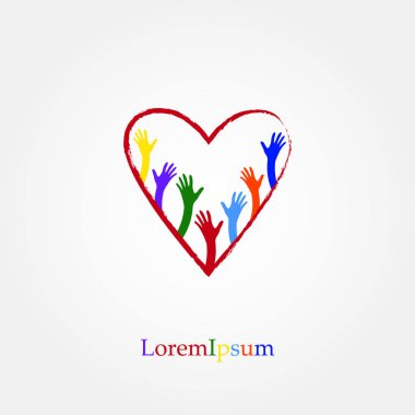 Parlak el ve kalp. Aşk, umut, bakım Logo, vektör çizim.