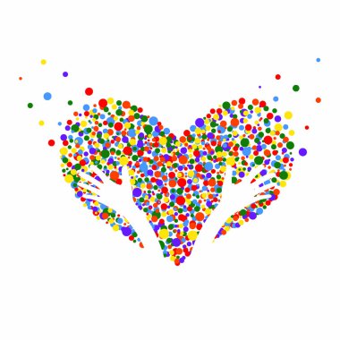 Parlak kalp ve eller. Aşk, umut, yardım, bakım, kavram şifa. Kabarcık tasarım. Vektör çizim.