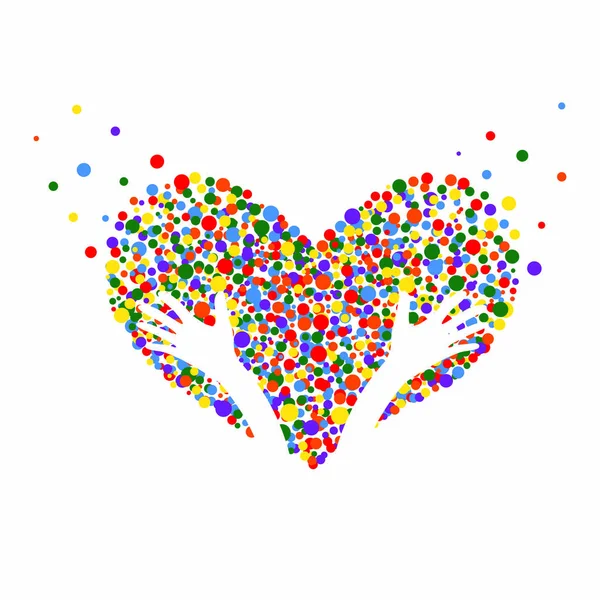 Parlak kalp ve eller. Aşk, umut, yardım, bakım, kavram şifa. Kabarcık tasarım. Vektör çizim.