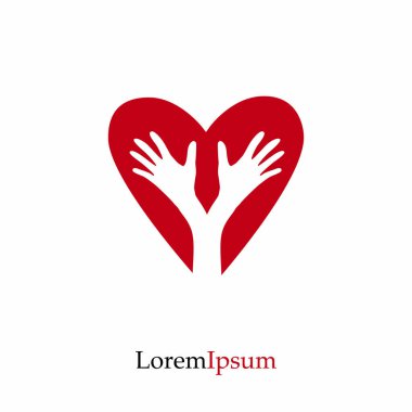Kalp ve eller. Aşk, umut, bakım Logo, vektör çizim