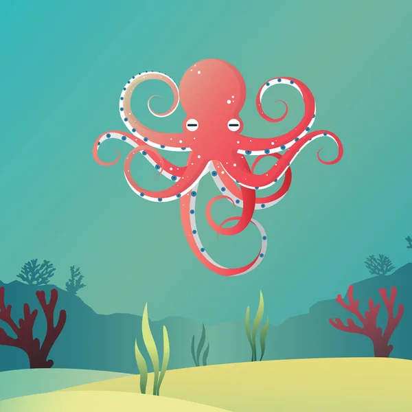 Giant Octopus Vector Cartoon Style — Stock Vector