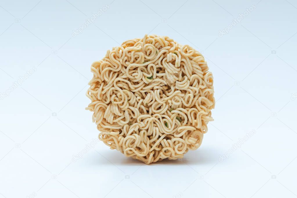 Top View of Instant Noodles isolated on White Background