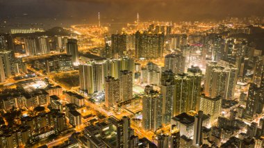 Sham Shui Po District Nightscape yukarıdan manzarayı