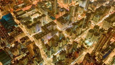 Sham Shui Po District Nightscape yukarıdan manzarayı
