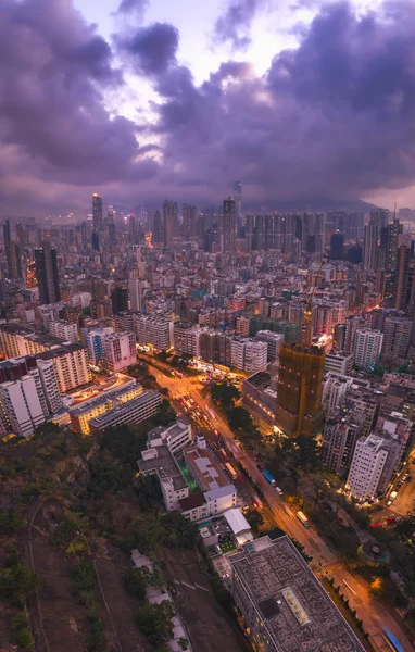 Panoramic view from above of Nightscape at Sham Shui Po District — Stock Photo, Image