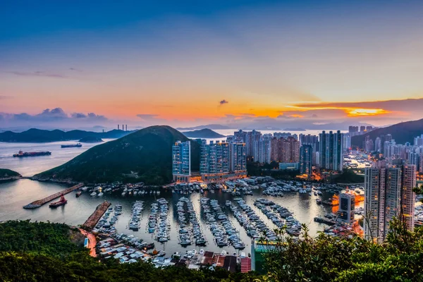 Bel tramonto a Aberdeen Typhoon Shelters, Hong Kong — Foto Stock