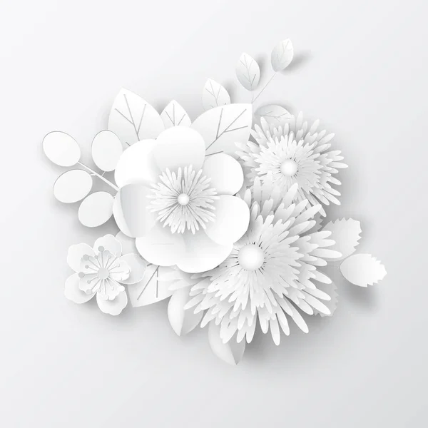 Paper art flowers design for card, brochure, frame, cover. Vector stock.