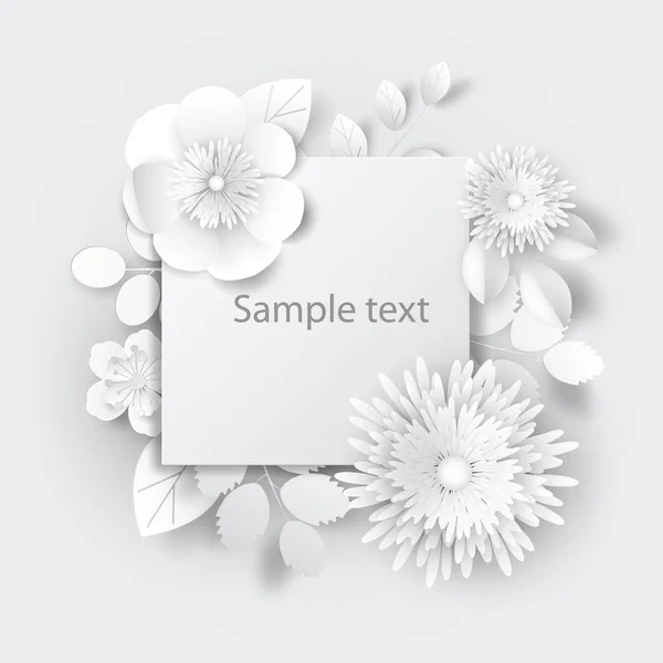 Paper art flowers design for card, brochure, frame, cover. Vector stock.