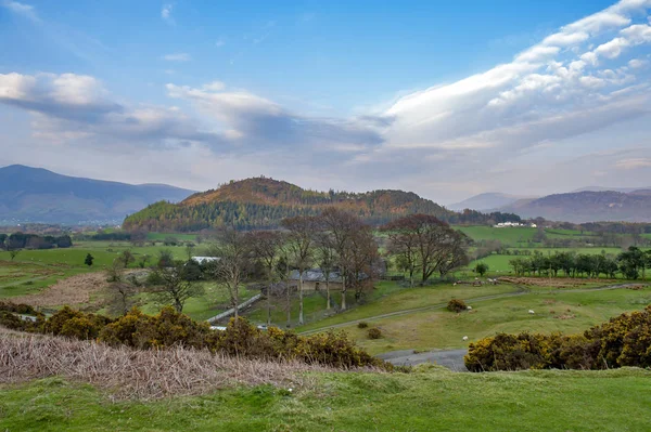 İngiltere Lake District, İngiltere'de bir koyun çiftliğinde doğal kırsal manzara