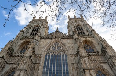 Ayrıntılı oyma üzerinde dış bina, York Minster, İngiliz Gotik mimari tarzında inşa tarihi katedral York City, İngiltere, İngiltere'de bulunan