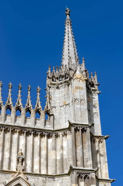 Elaborate tracery on exterior building of York Minster, the historic cathedral built in English gothic architectural style located in City of York, England, UK