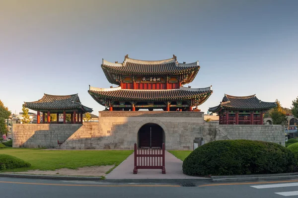 Pungnammun Gate, south gate of city wall of Jeonju remaining from Joseon Dynasty since 1768 designated as architectural treasure No. 308 of South Korea. Chinese alphabet translated as The City Gate of Hunan