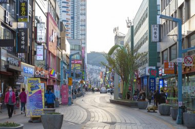 Busan, Güney Kore - Nisan 2019: Busan Uluslararası Film Festivali (Biff) Meydanı'nın girişinde ki Kemer, Ünlü film bölgesi ve Nampodong' da kültürel turistik cazibe merkezi, Busan City, Güney Kore