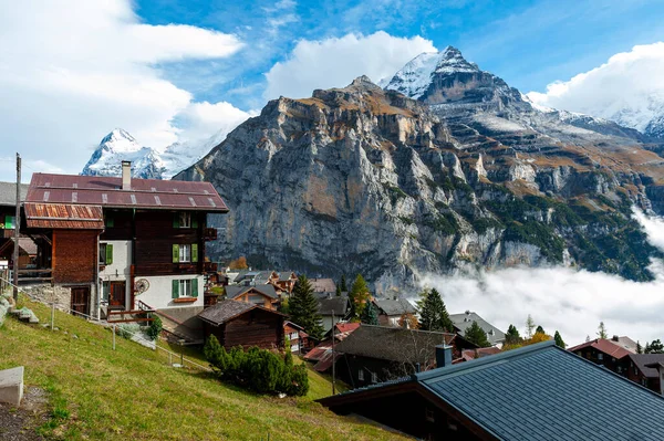 Lauterbrunnen Schweiz Oktober 2019 Murren Ein Bergdorf Berner Hochland Mit — Stockfoto