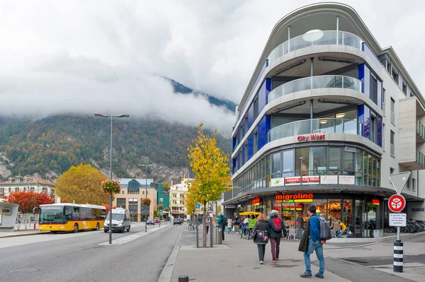 Interlaken Švýcarsko Říjen 2019 Budova City West Nachází Nádražní Silnici — Stock fotografie