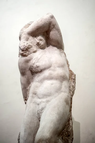 Florença Itália Outubro 2019 Estátua Mármore Jovem Escravo Michelangelo Exibida Imagem De Stock