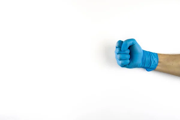 Mano masculina en guante médico sobre fondo blanco . —  Fotos de Stock