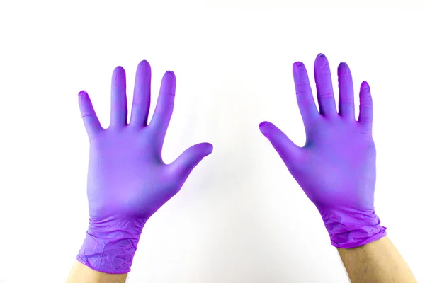 Mano masculina en guante médico sobre fondo blanco . — Foto de Stock