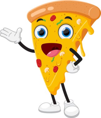 Çocuk kitapları, çıkartmalar ve maskotlar için uygun şirin pizza çizgi film karakteri sunar.