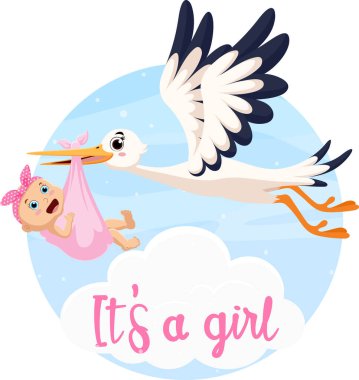 Sevimli leylek yeni doğmuş bebek kız çizgi film karakterlerini doğurtuyor.