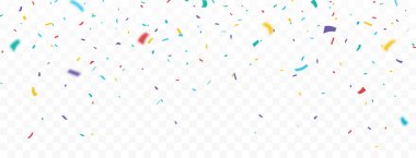 Renkli konfeti afişi. doğum günü, tatil, reklamcılık ve parti tasarım unsuru