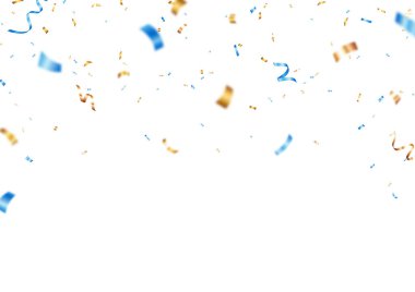 Parlak altın ve mavi konfeti ödül kurdelesi, kutlamalar ve tatil tasarım unsuru