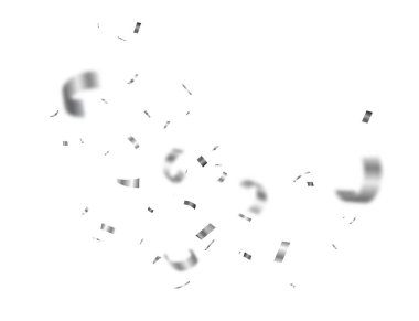 Düşen parlak gümüş konfeti ve kurdeleler kutlama partisi tasarımı unsuru